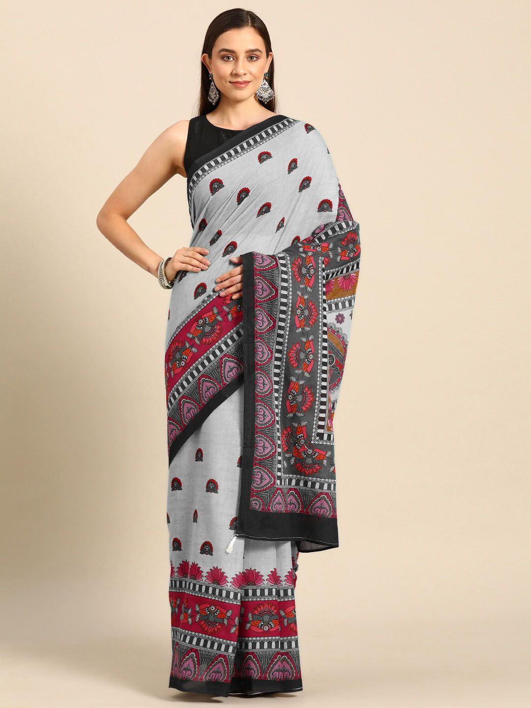 

BUTA BUTI Ethnic Motifs Printed Pure Cotton Saree, Grey