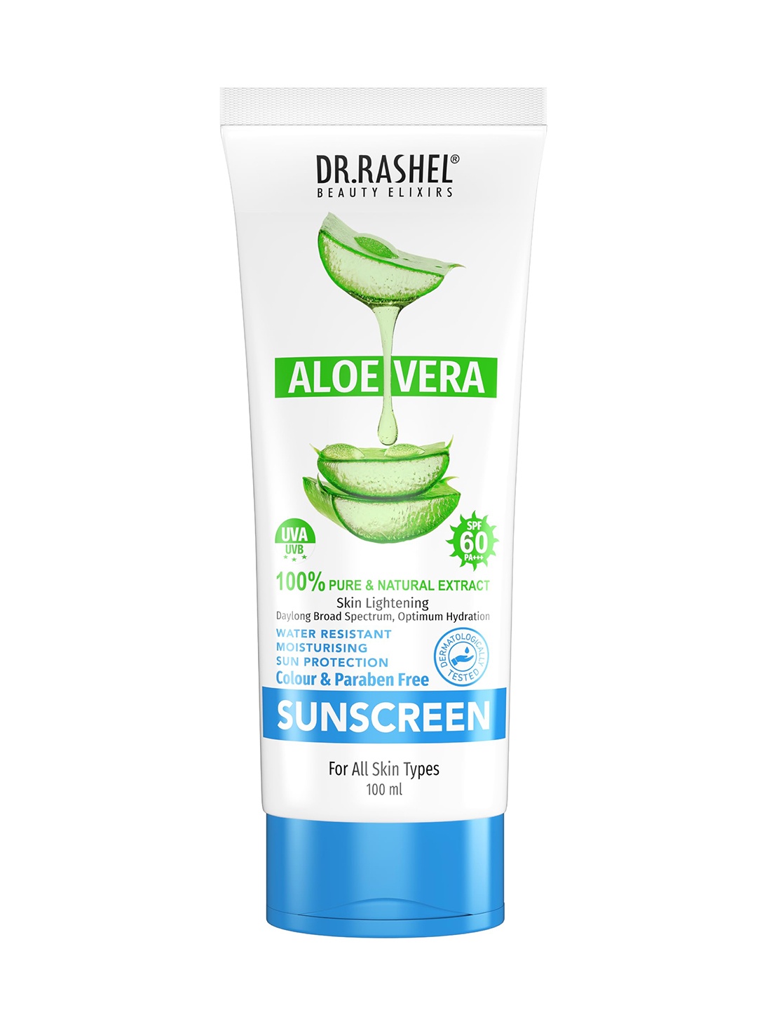 

DR.RASHEL Aloe Vera Sunscreen SPF 60 PA+++ For Face & Body-100ml, Green