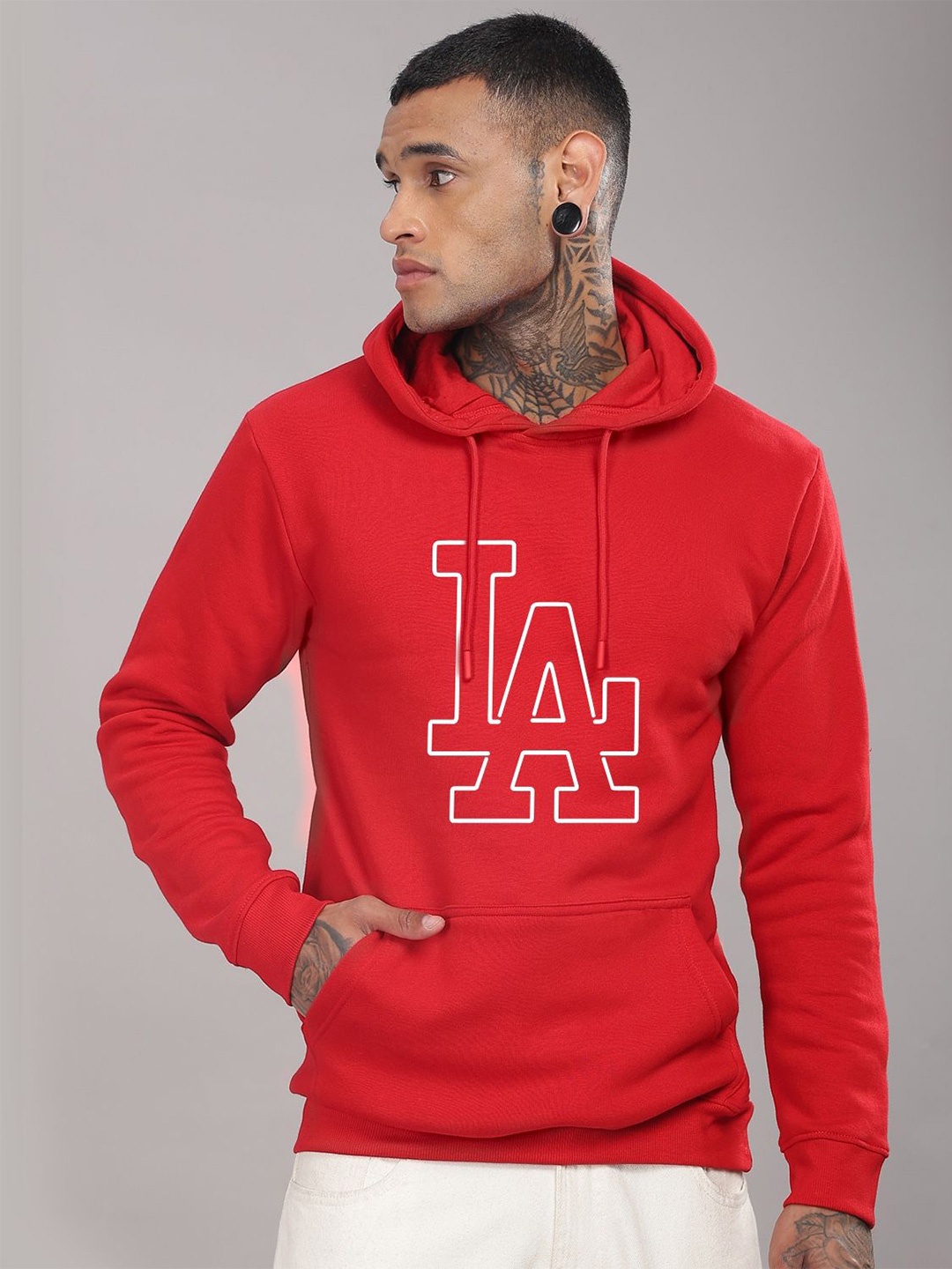 

ADRO Men Graphic Printed Hood Cotton Pullover Sweatshirt, Red