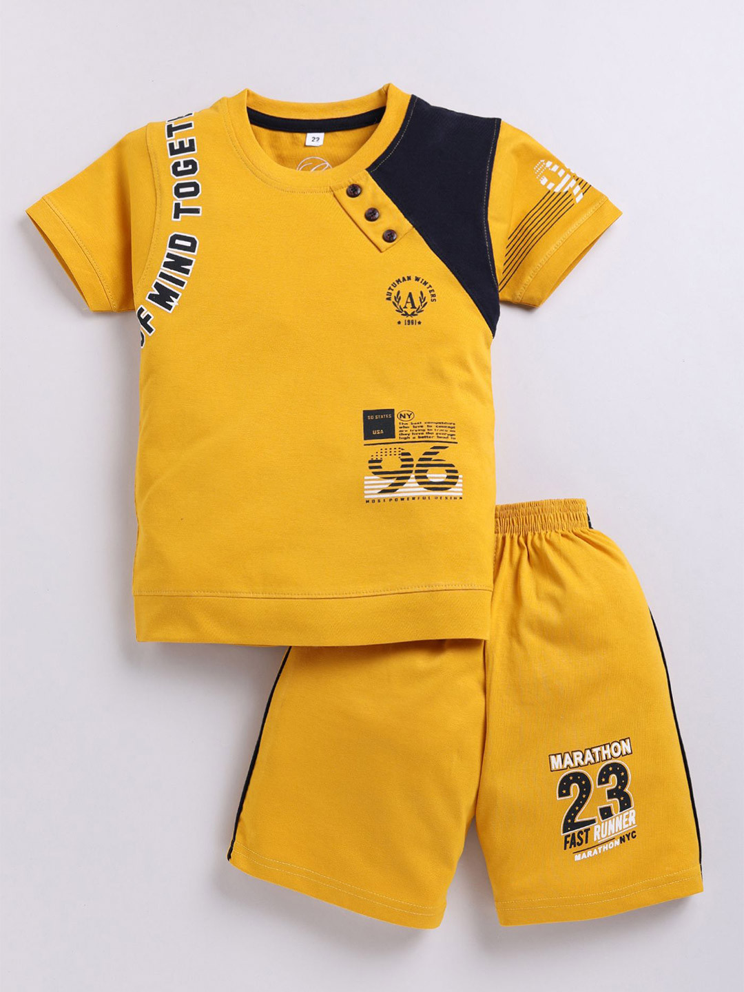 

Zeal Boys Printed Round Neck Short sleeve Regular Pure Cotton T-shirt & Shorts, Yellow