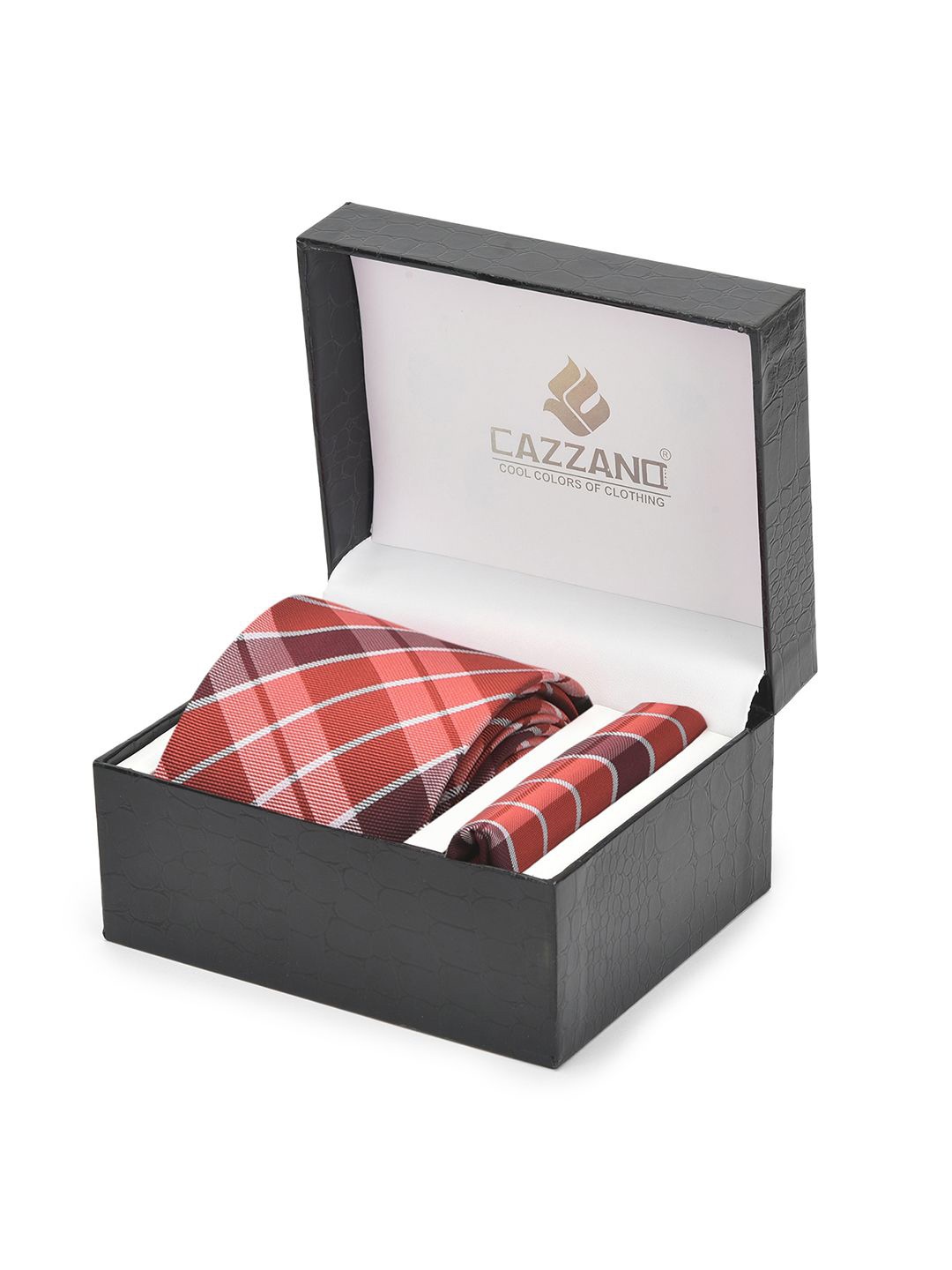 

Cazzano Men Accessory Gift Set Of Tie & Pocket Square, Red