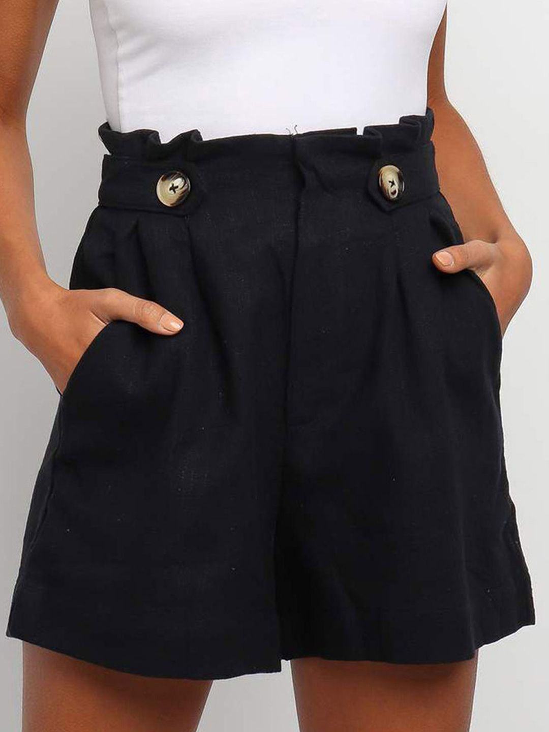 

StyleCast Women Solid Cotton Mid Rise Regular Fit Shorts, Black