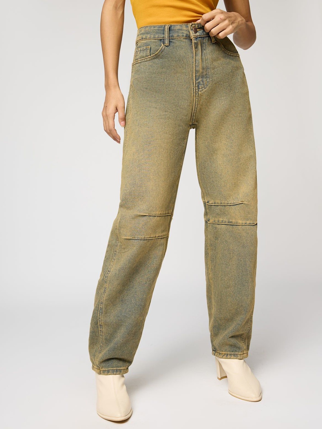 

FREAKINS Women High-Rise Heavy Fade Jeans, Yellow