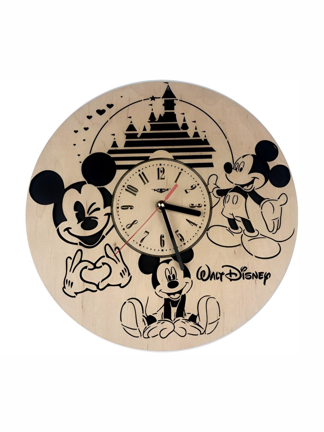 

QEZNEF Brown & Black Micky Mouse Printed Contemporary Round Shaped Wooden Wall Clock