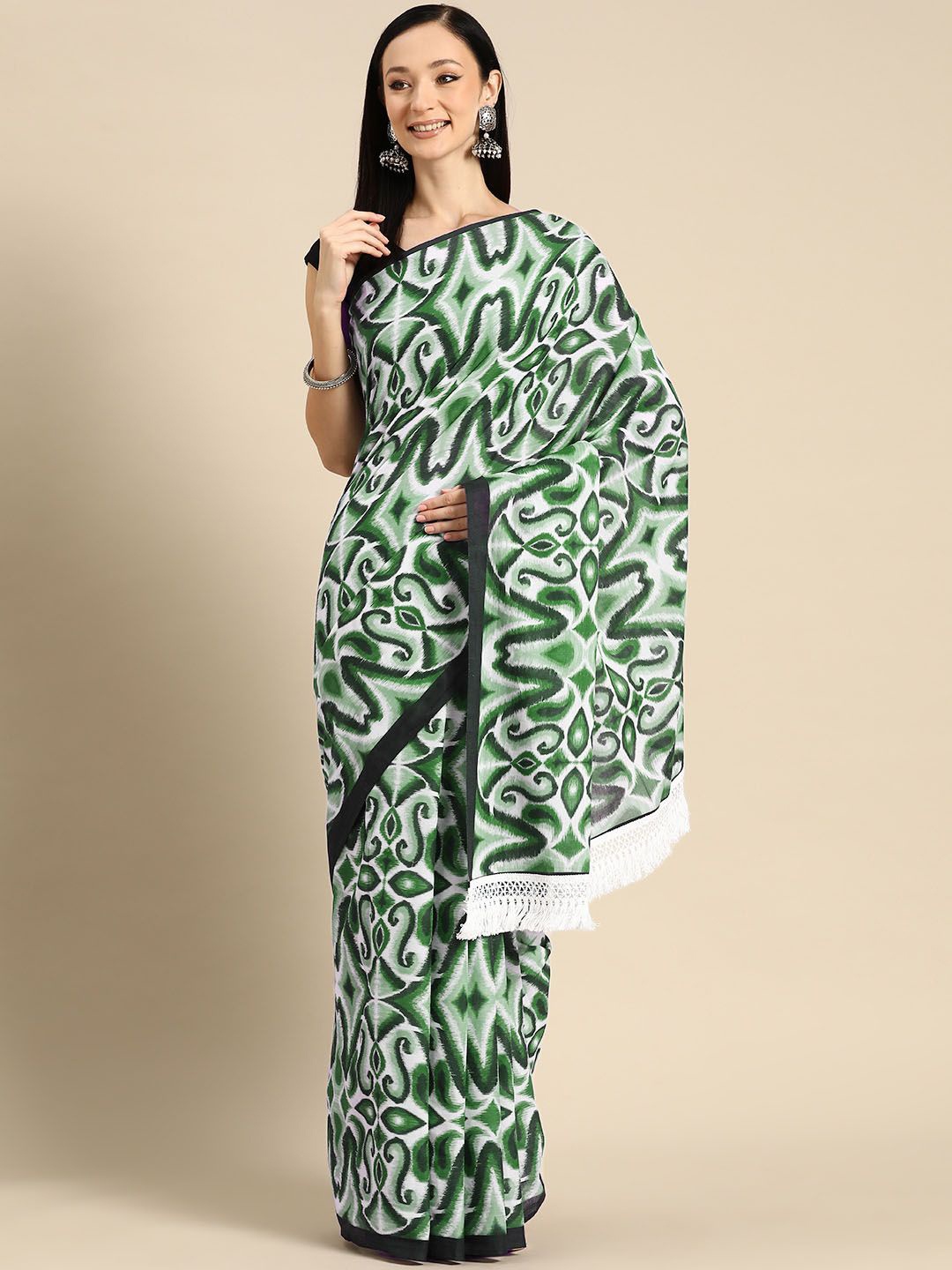 

BUTA BUTI Pure Cotton Abstract Printed Geometric Saree, Green