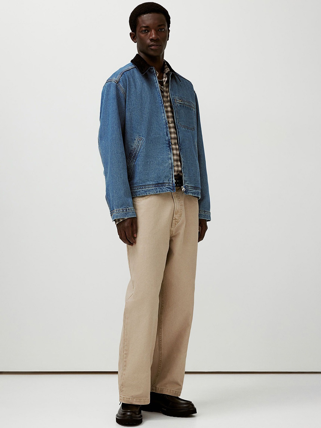 

H&M Corduroy-Collared Denim Jacket, Blue