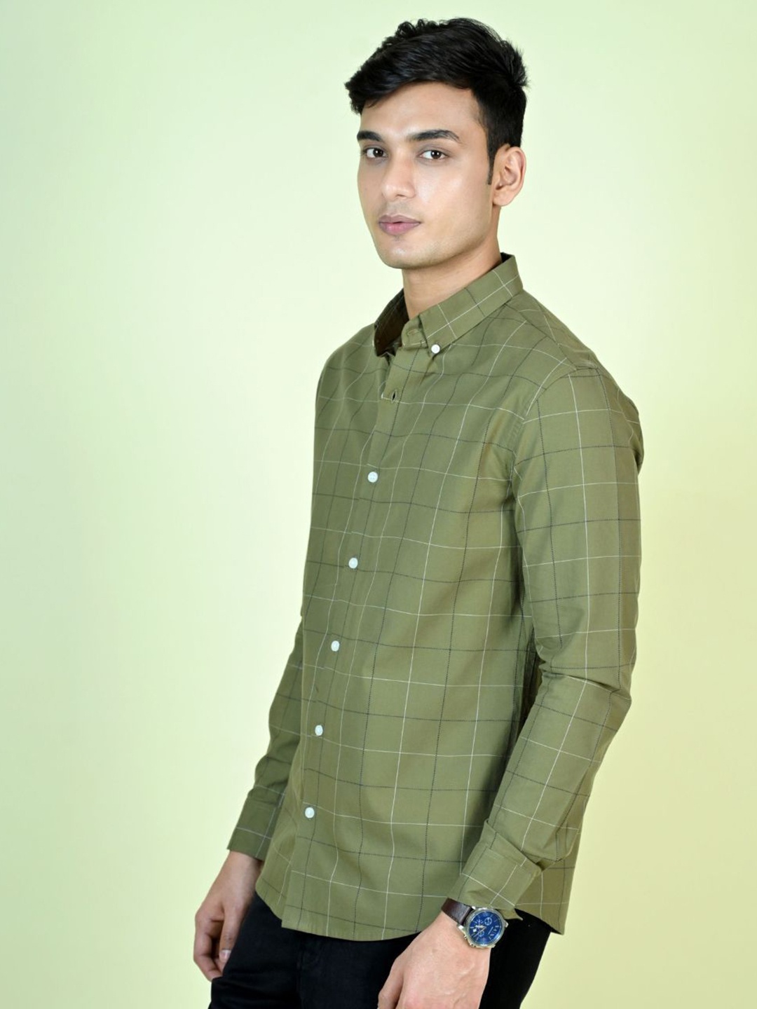 

MARC JOBBS Men Comfort Opaque Checked Casual Shirt, Lime green