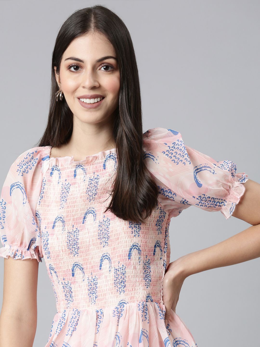 

TWIN BIRDS Floral Print Puff Sleeve Fit & Flare Dress, Pink