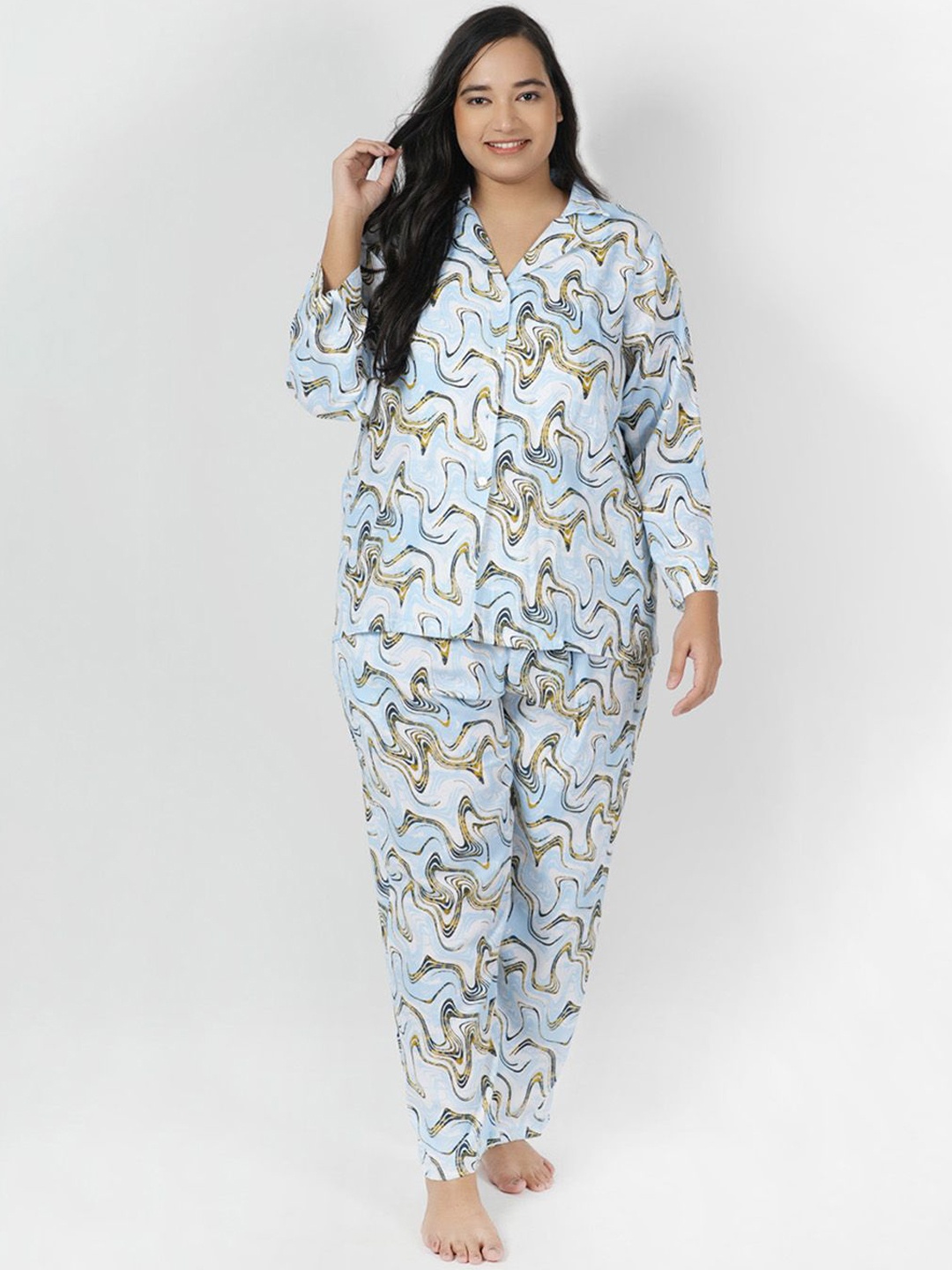 

LastInch Women Printed Night suit, Blue