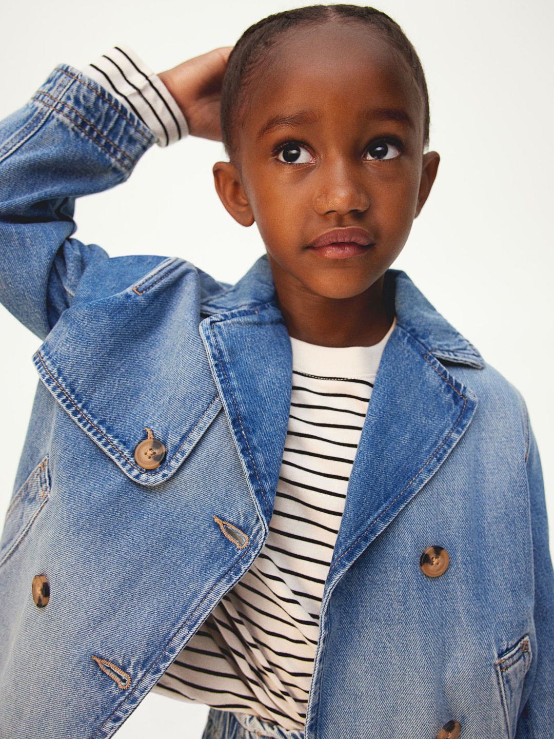 

H&M Girls Short Denim Trench Coat, Blue
