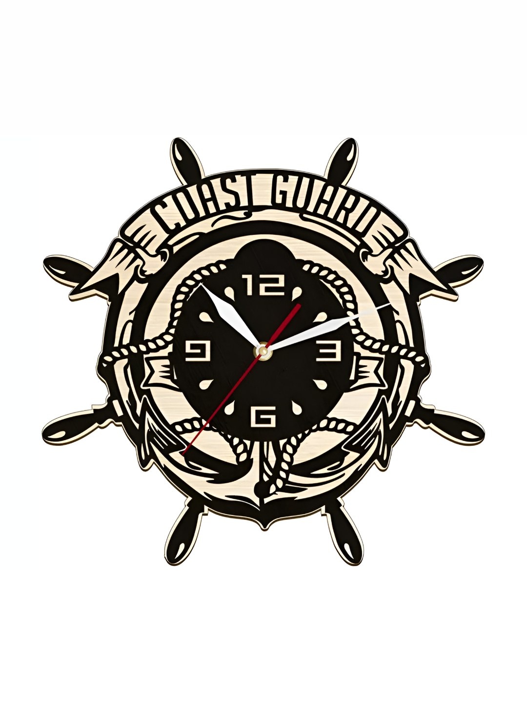 

QEZNEF Black Textured Quirky Shaped Analogue Wooden Wall Clock Without Glass