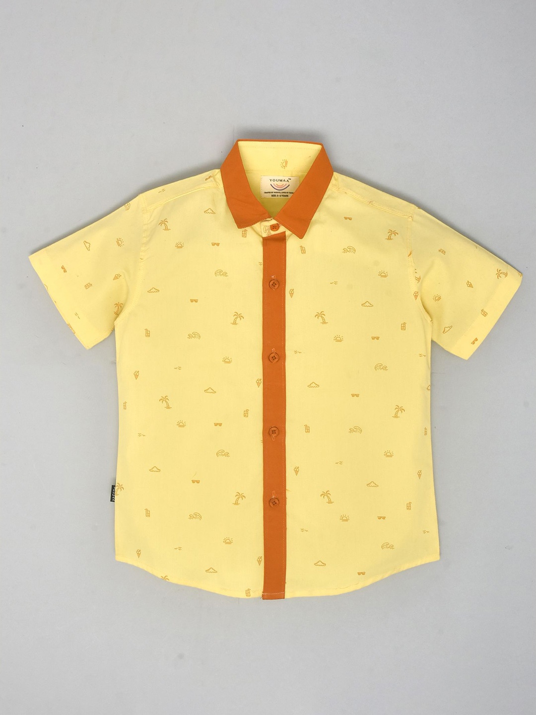 

YOUMAA Boys Spread Collar Conversational Printed Cotton Casual Shirt, Yellow