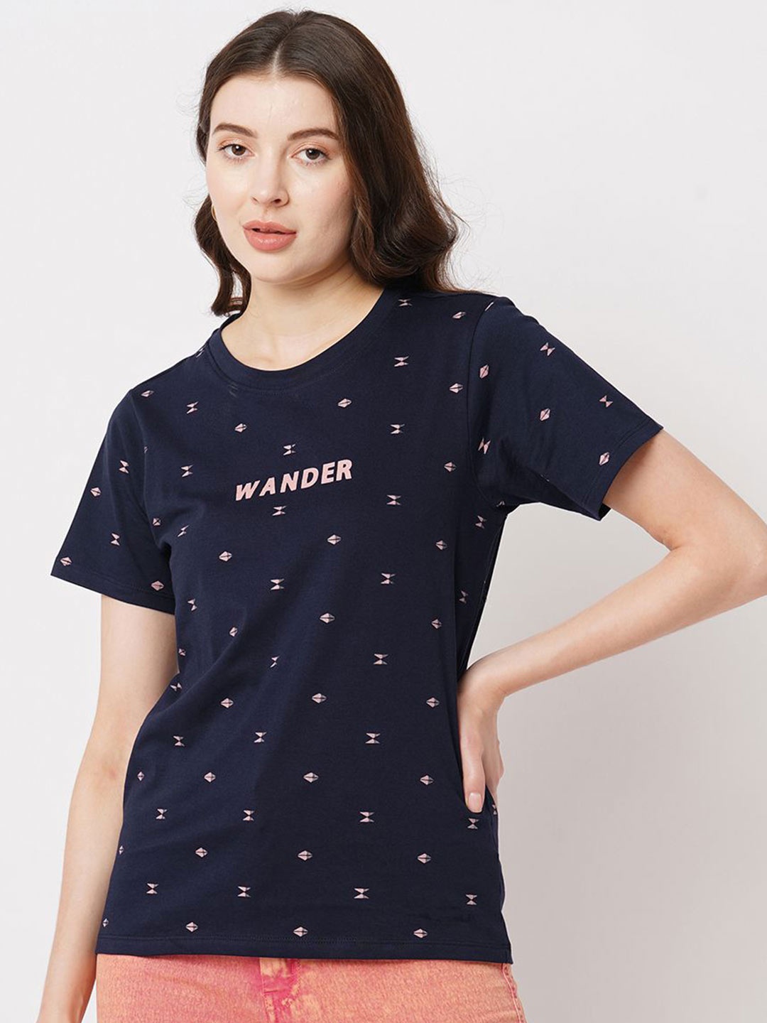 

The Roadster Lifestyle Co. Women Typography Printed Round Neck Cotton T-shirt, Blue