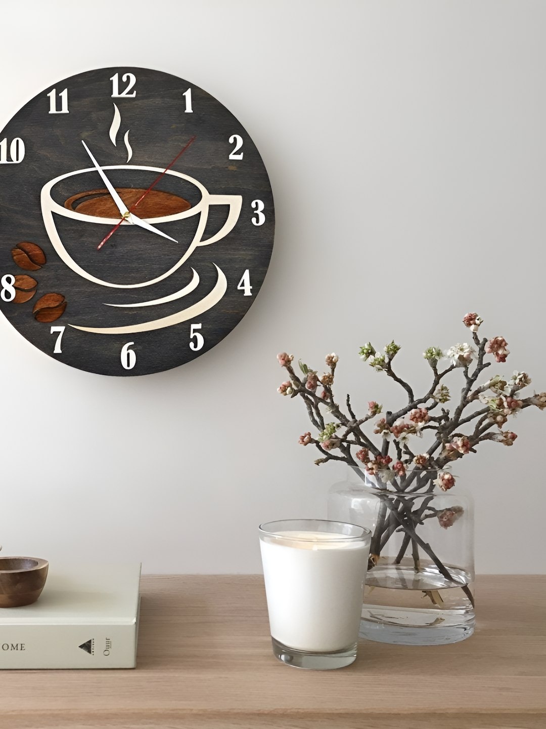 

QEZNEF Black & Brown Printed Round Shaped Contemporary Analogue Wooden Wall Clock
