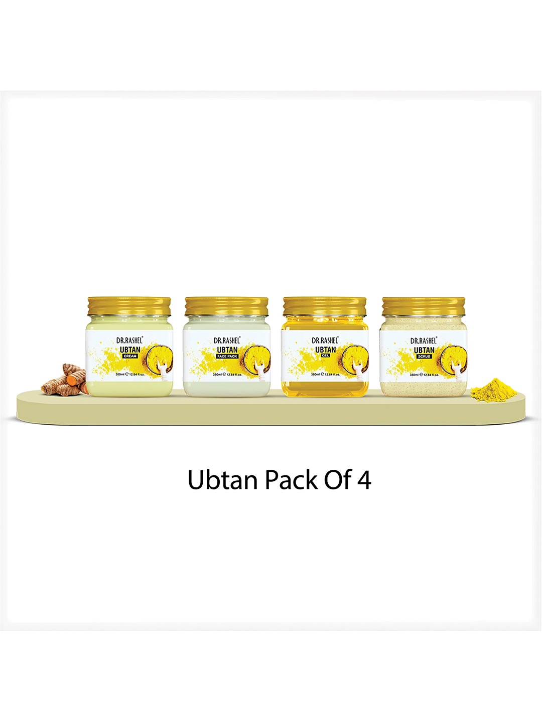 

DR.RASHEL Set Of 4 Ubtan Scrub Face Pack Gel & Cream Combo- 380 ml Each, Yellow