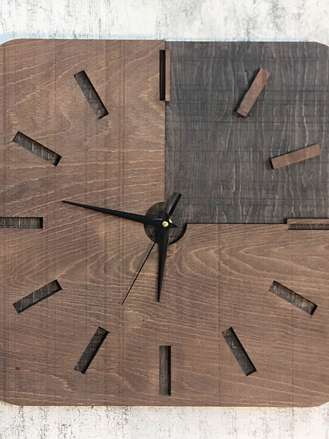 

QEZNEF Black Textured Square Shaped Contemporary Analogue Wooden Wall Clock