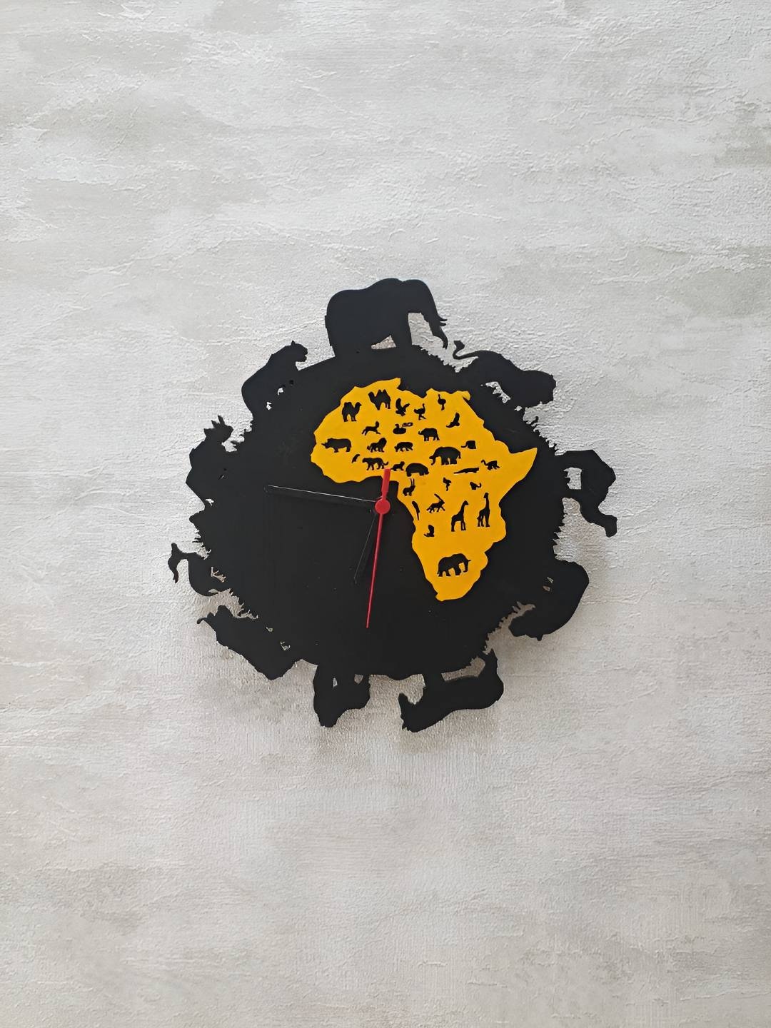 

QEZNEF Black and Yellow Wooden Textured Analogue Contemporary Wall Clock