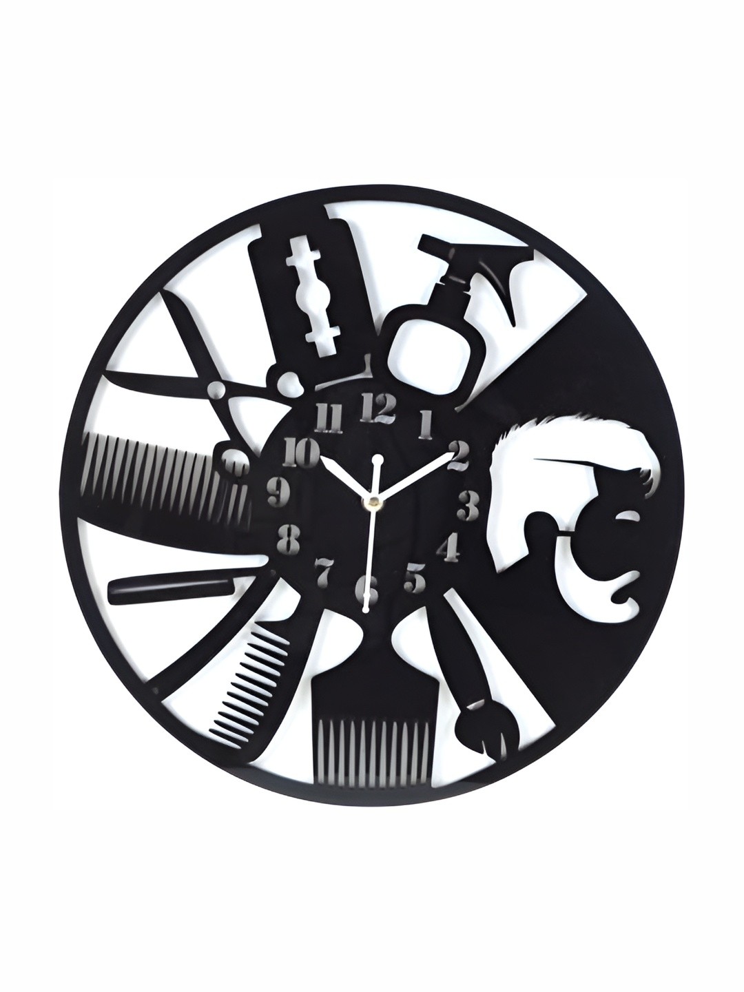 

QEZNEF Black Textured Round Contemporary Analogue Wooden Wall Clock Without Glass