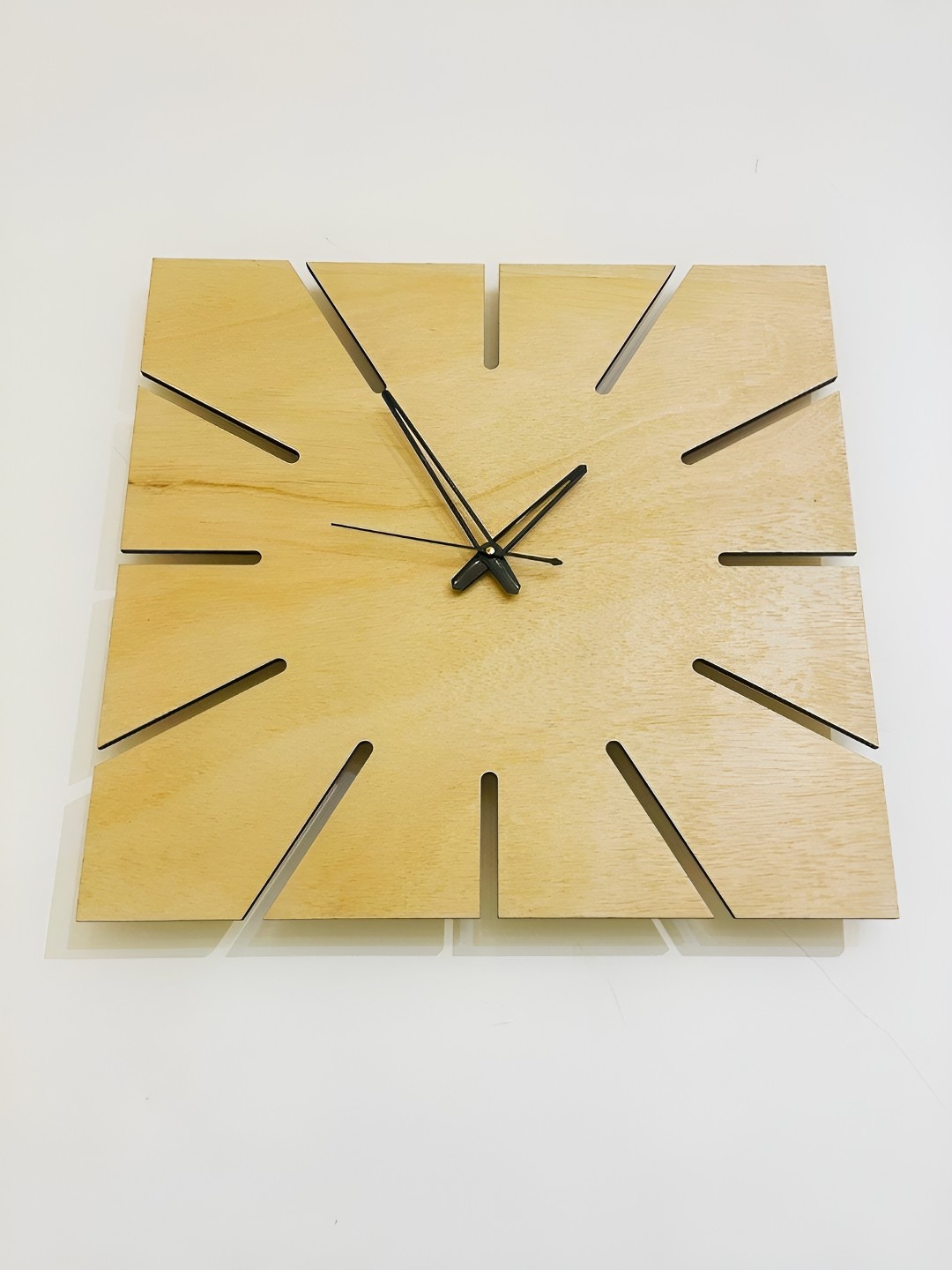 

QEZNEF Beige Textured Square Contemporary Analogue Wooden Wall Clock Without Glass