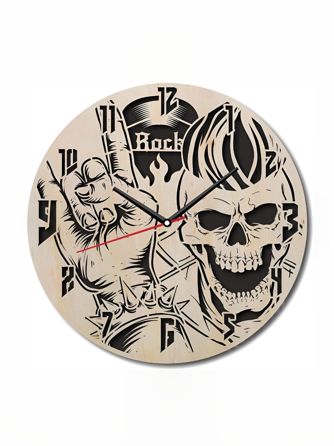 

QEZNEF Beige & Black Textured Round Shaped Contemporary Analogue Wooden Wall Clock