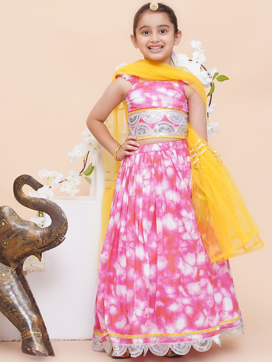 

Modish Couture Girls Embellished Sequinned Ready to Wear Lehenga & Blouse With Dupatta, Pink