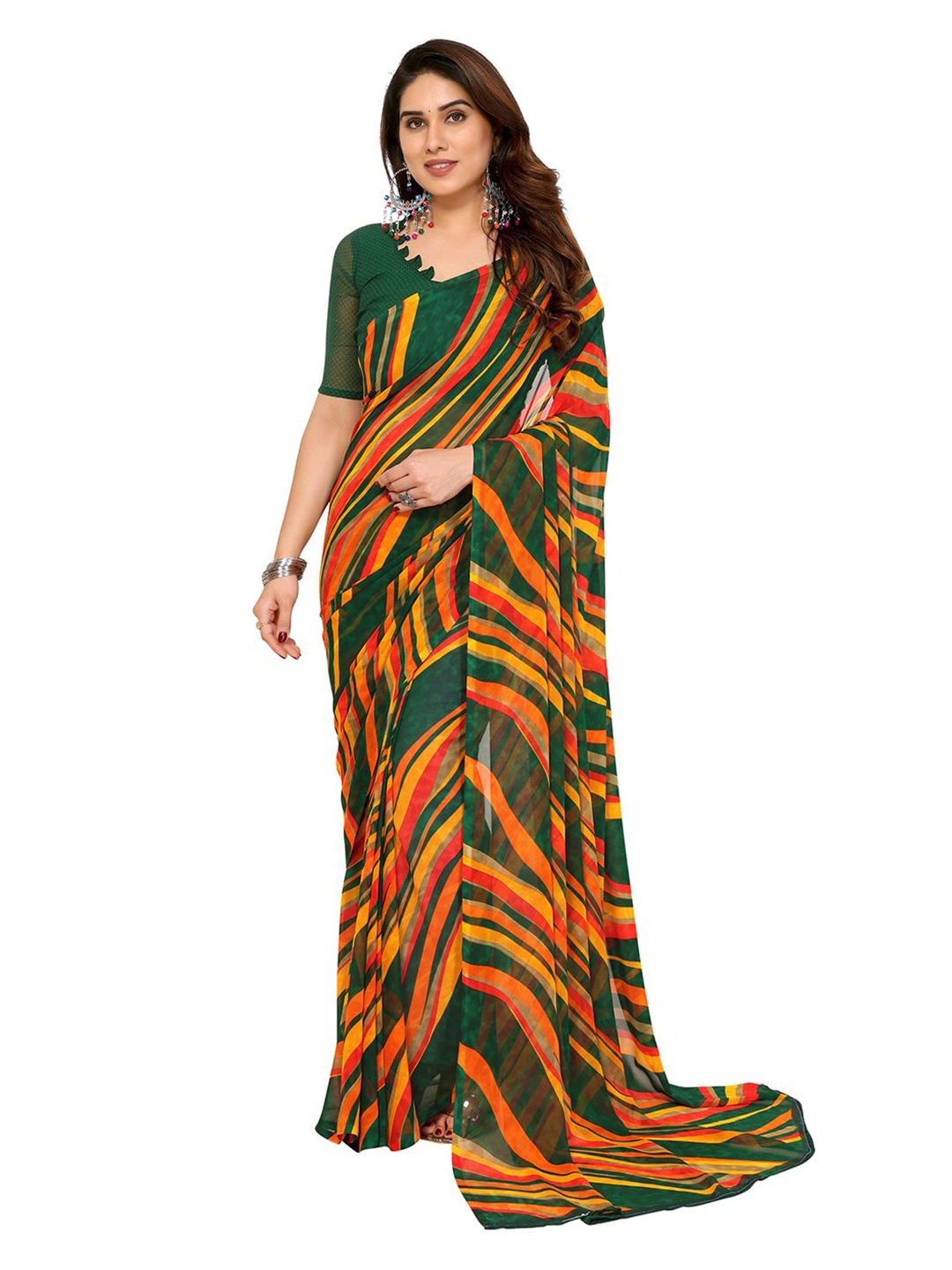 

ANAND SAREES Printed Leheriya Saree, Green