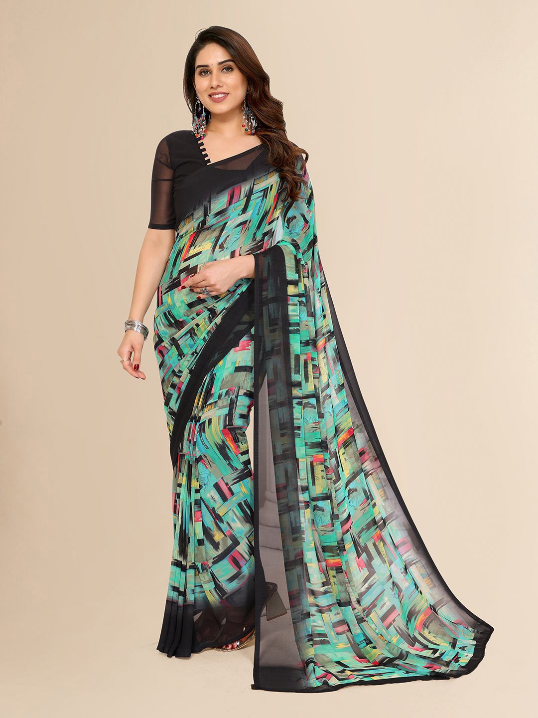 

ANAND SAREES Abstract Printed Saree, Blue