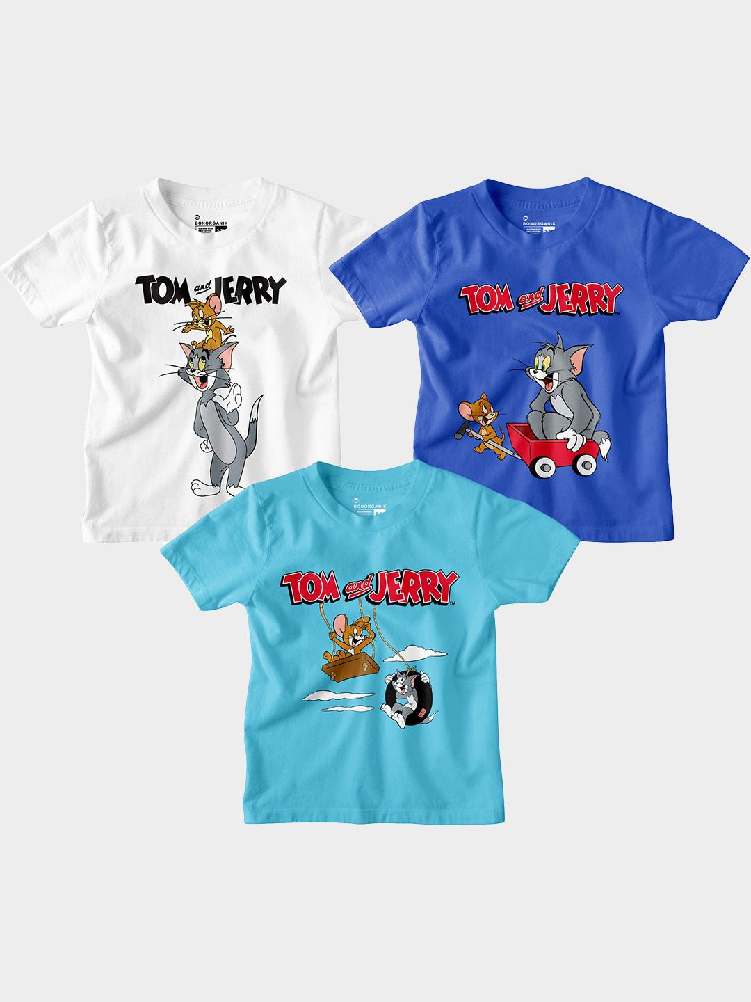 

BonOrganik Boys Pack Of 3 Graphic Printed Round Neck Cotton T-shirts, White