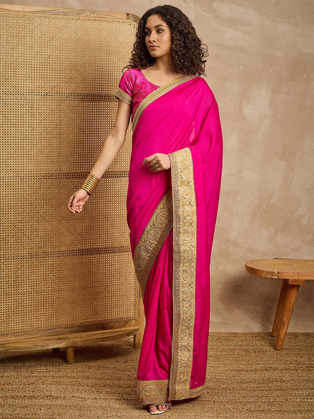 

all about you Lace Embellished Pure Silk Saree, Pink