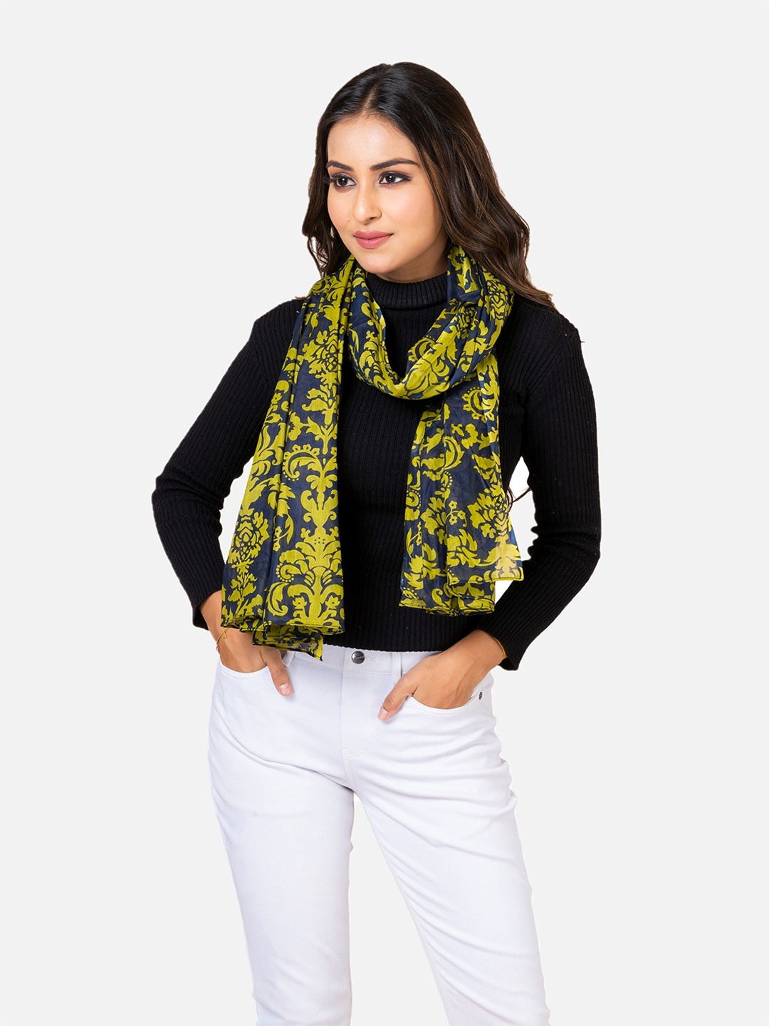 

AQVA Women Lightweight Cotton Printed Scarf, Green