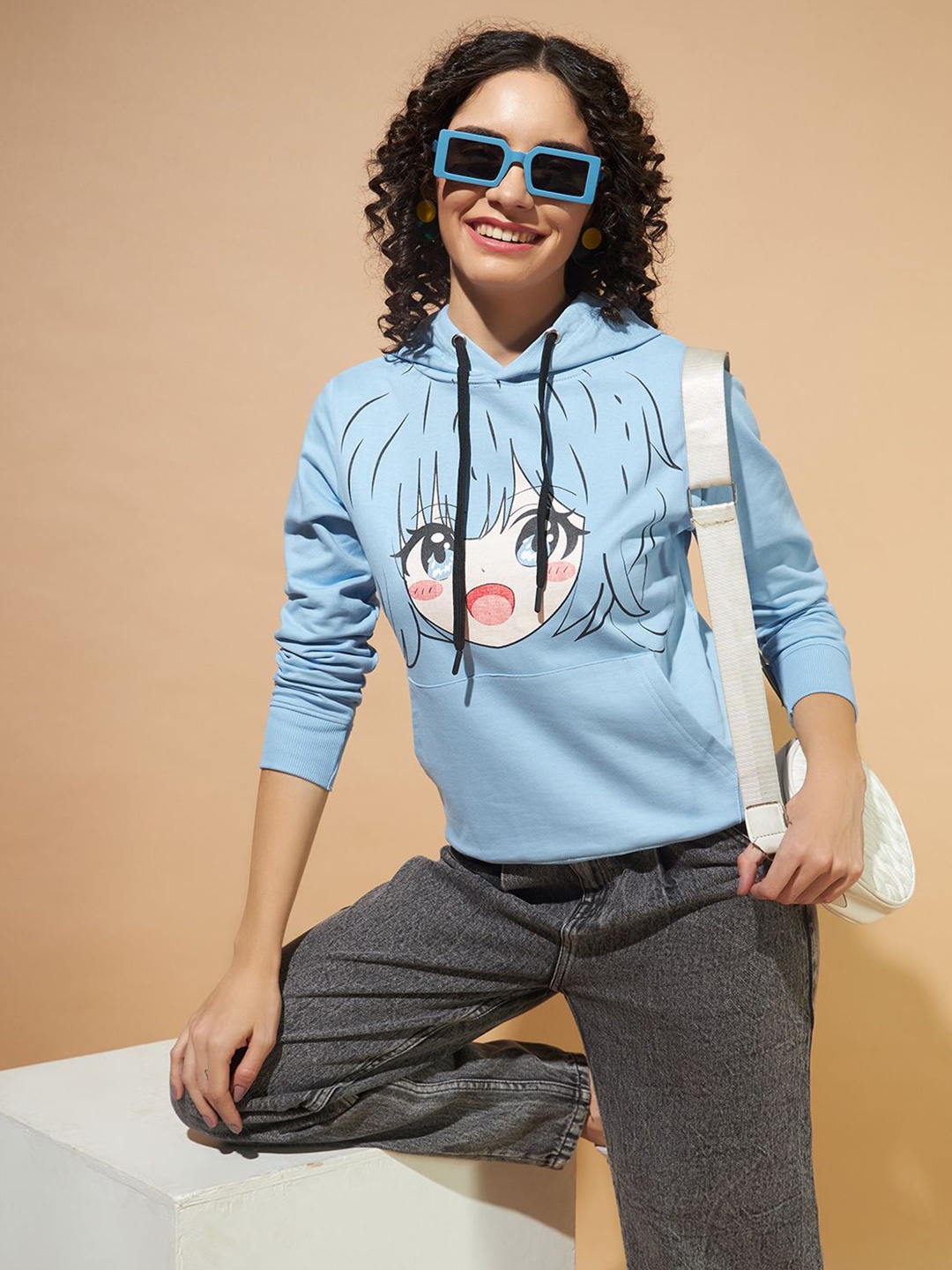 

The Dry State Women Graphic Printed Hooded Cotton Sweatshirt, Blue