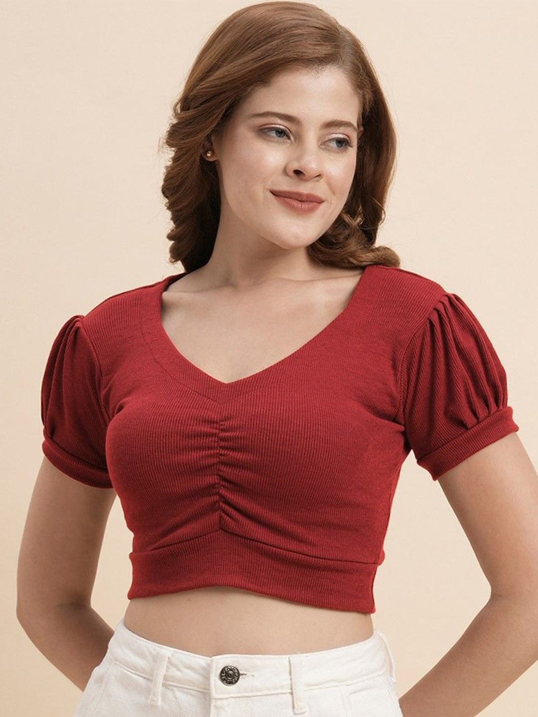 

Selvia Puff Sleeve Crop Top, Rust