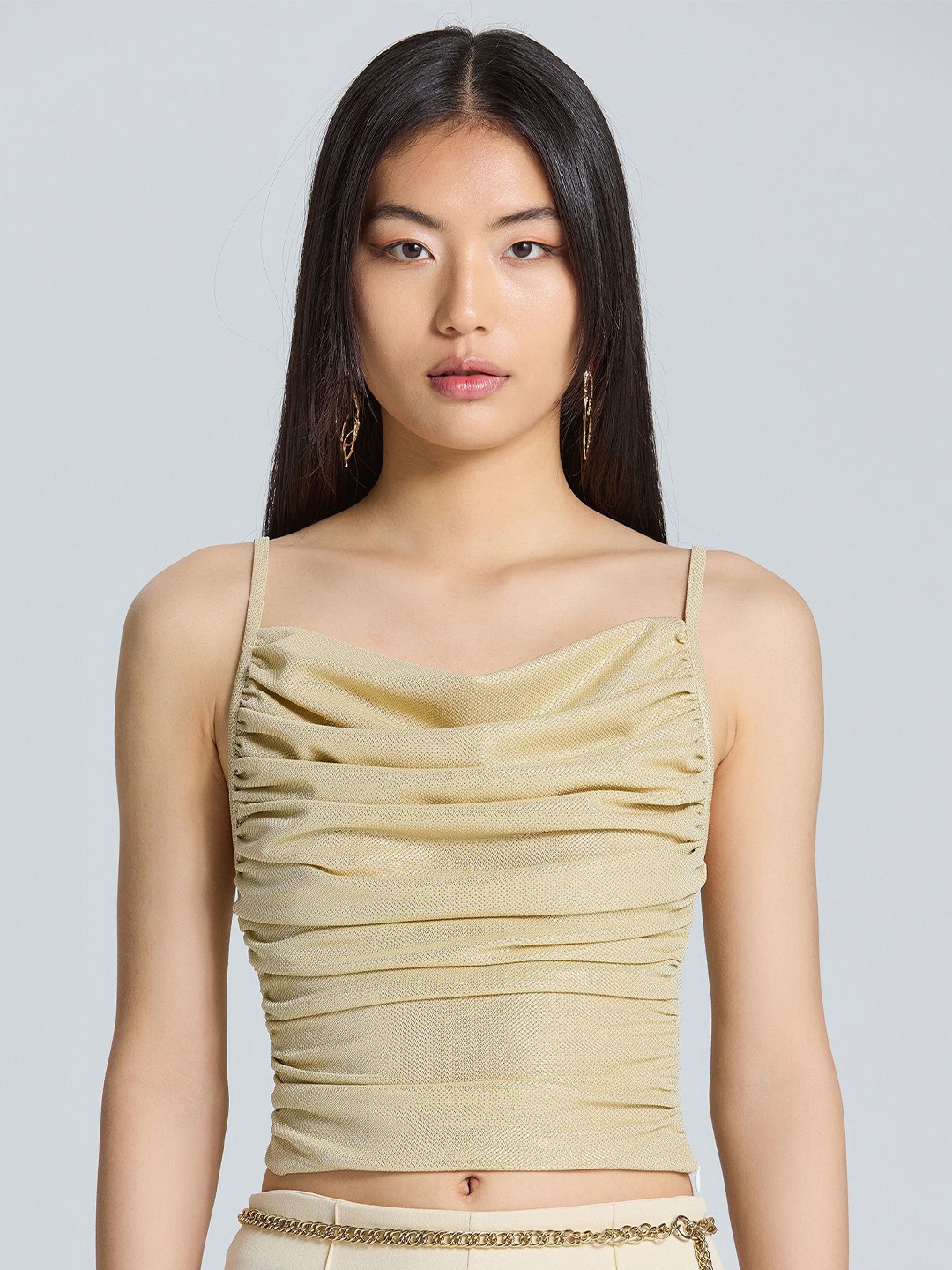 

ZOMODA Women Solid Cowl Neck Top, Beige