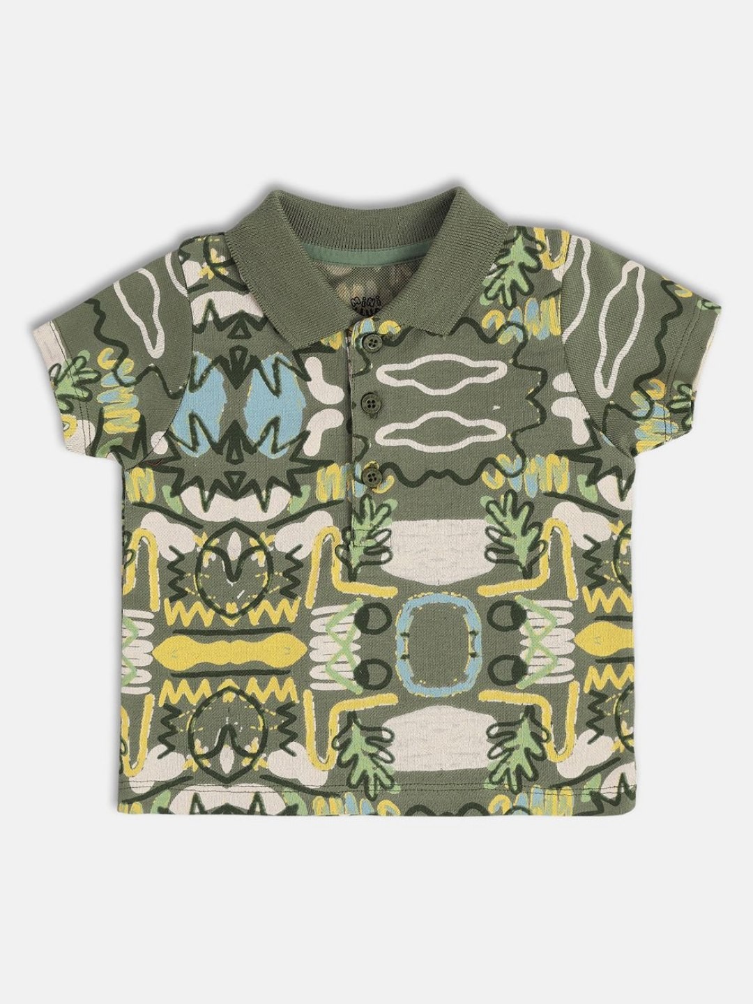 

MINI KLUB Boys Abstract Printed Polo Collar Cotton T-shirt, Olive