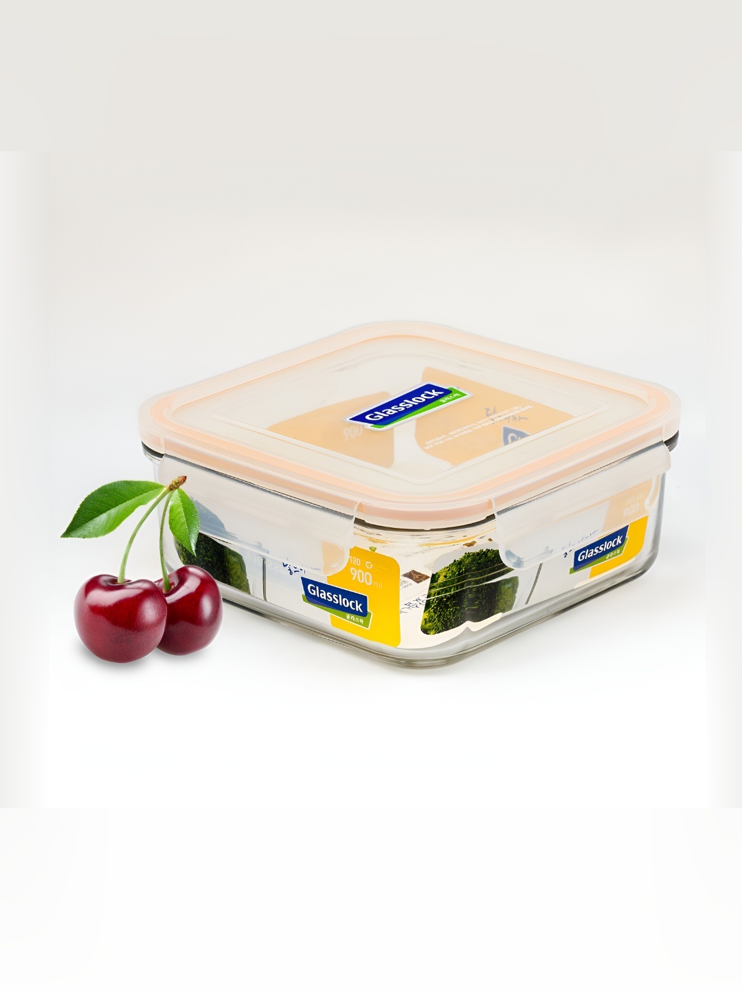 

Glasslock Transparent & Peach Colored Glass Microwave Safe Fridge Container 900ml