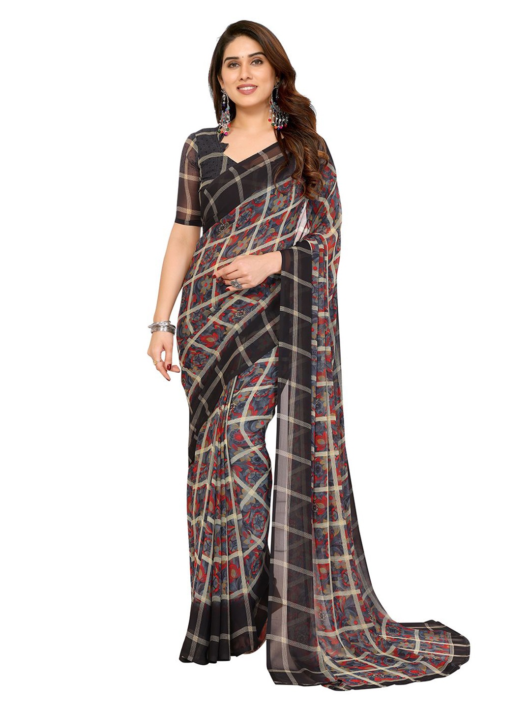 

ANAND SAREES Floral Printed Saree With Blouse Piece, Grey