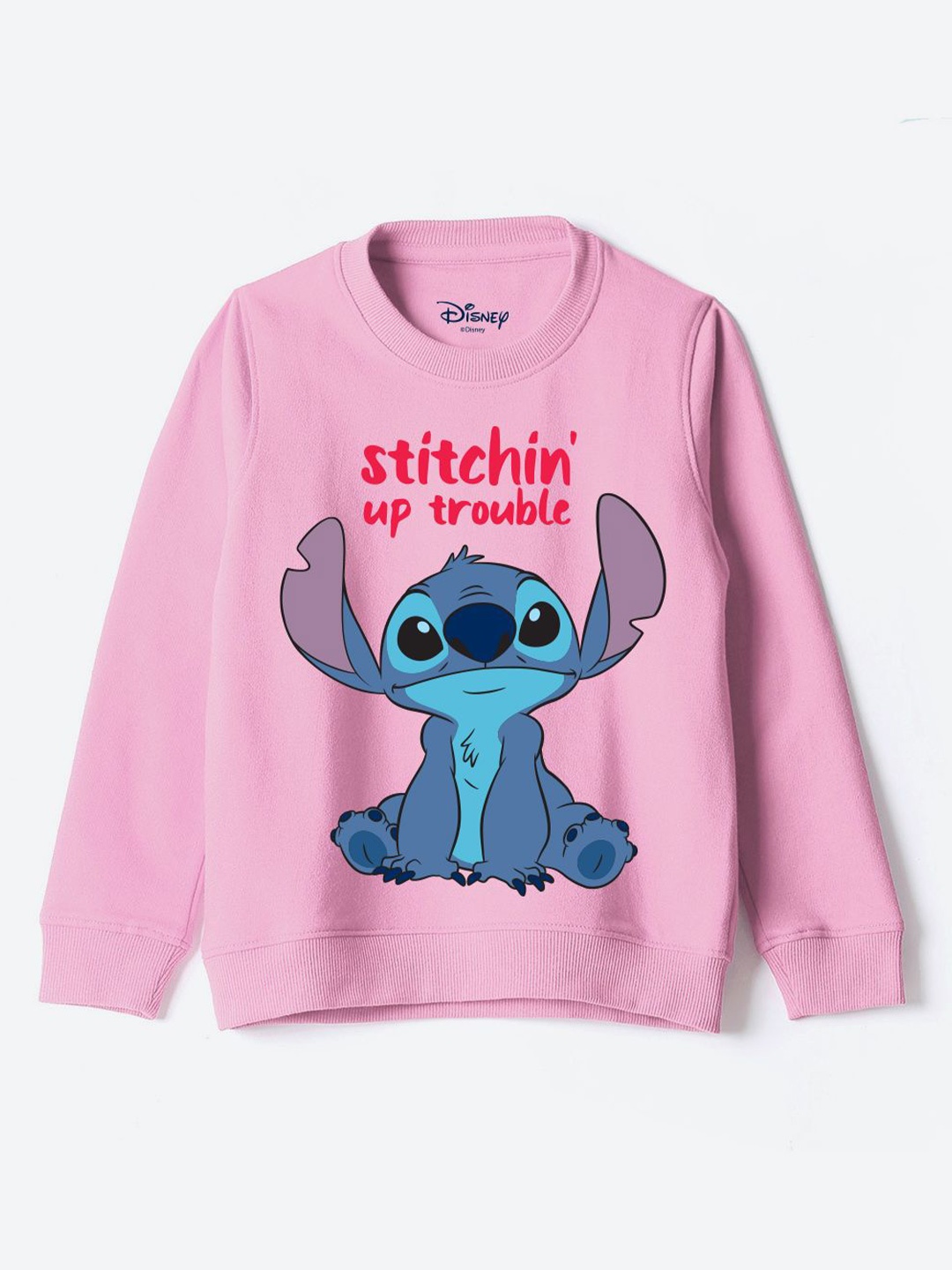 

YK Disney Unisex Kids Graphic Printed Round Neck Cotton Pullover Sweatshirt, Pink
