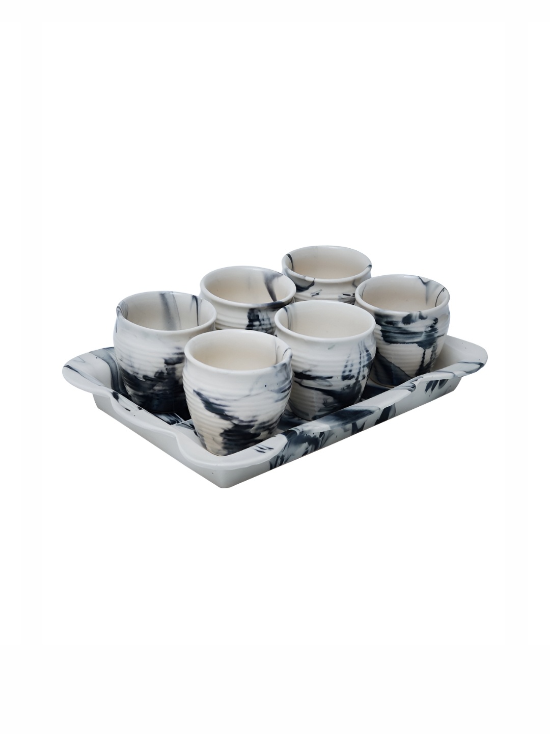 

Unravel India Vintage Chronical of Italy White 7 Pieces Printed Ceramic kullads