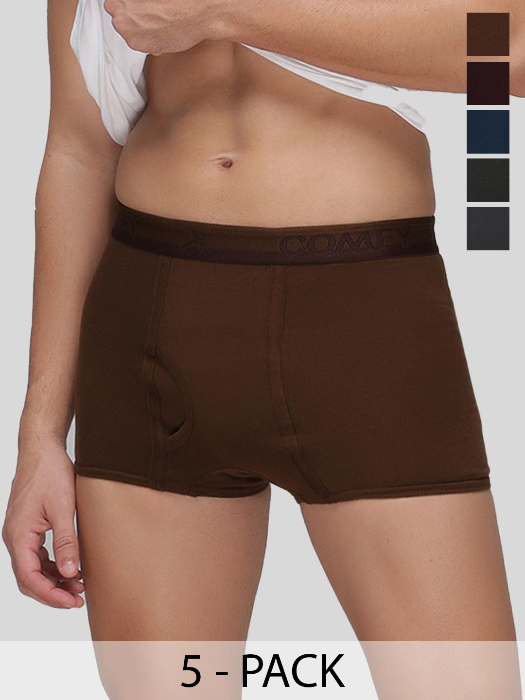 

AMUL COMFY Pack Of 5 Pure Cotton Trunks AC-MTROE-MULTI-3XL-5PC, Brown