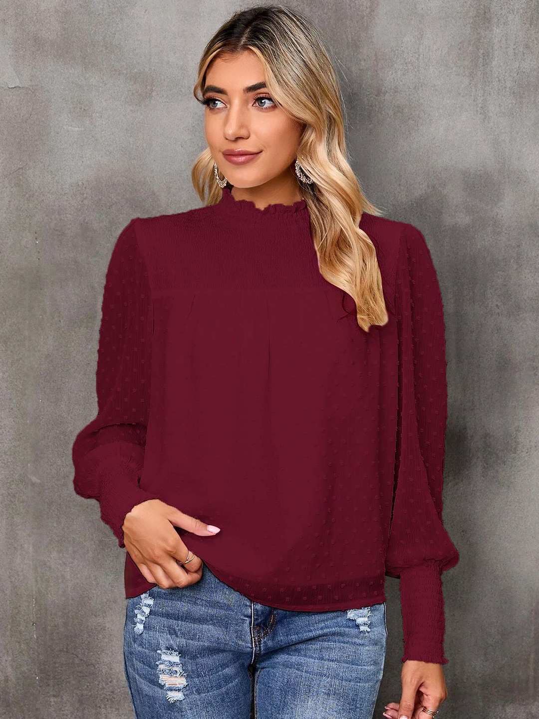 

Stylecast X Slyck Solid High Neck Top, Maroon