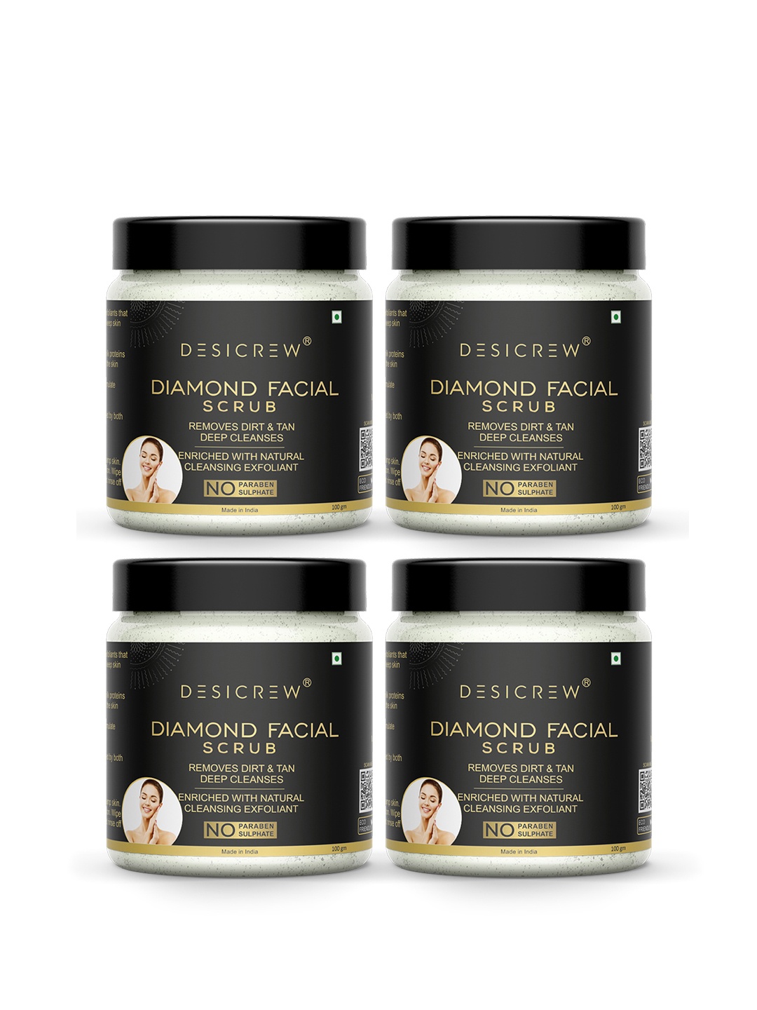 

Desi Crew Set Of 4 Diamond Facial Scrub For Glowing Skin- 100g Each, Brown