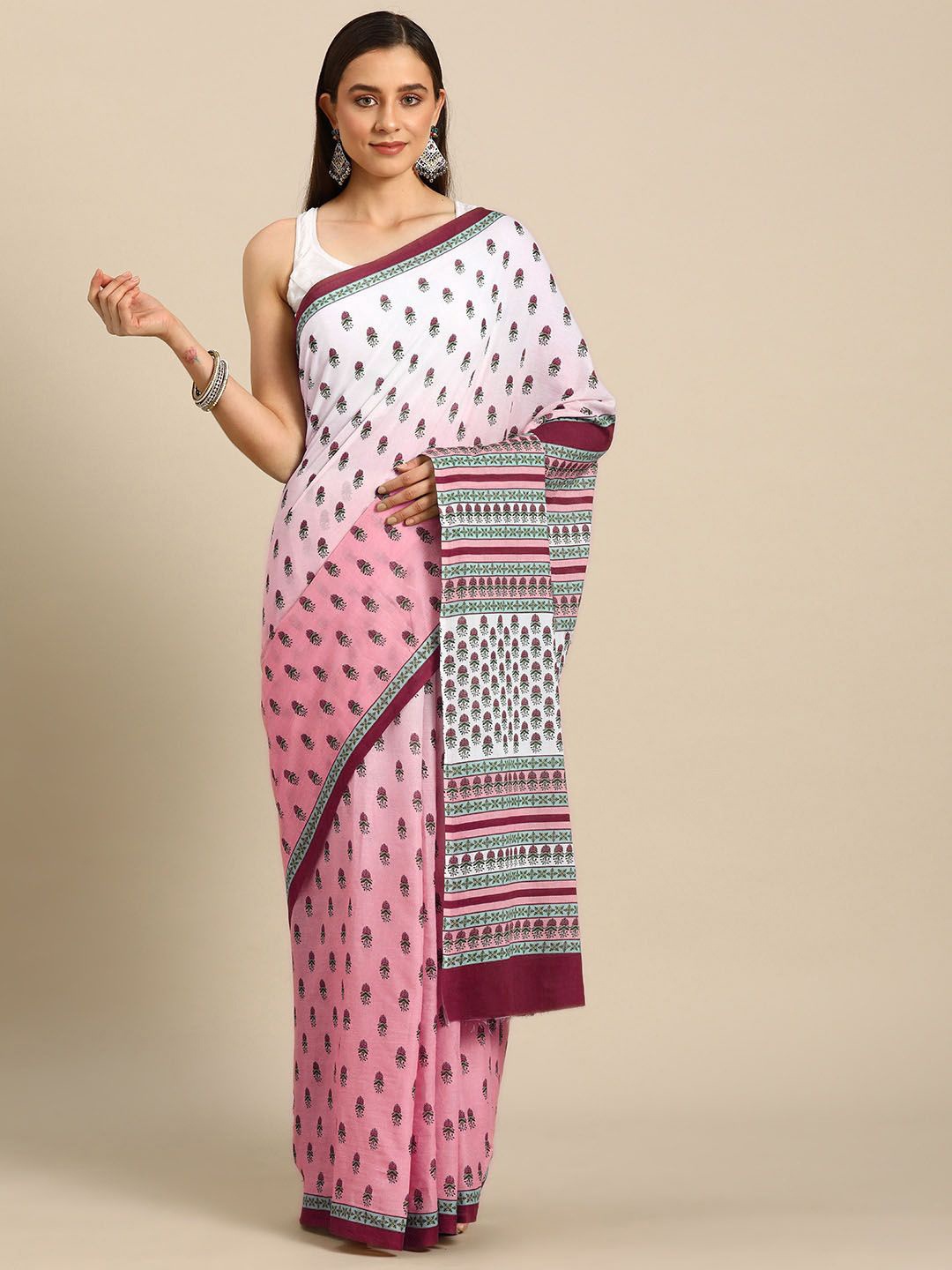 

BUTA BUTI Cotton Abstract Printed Saree, Pink