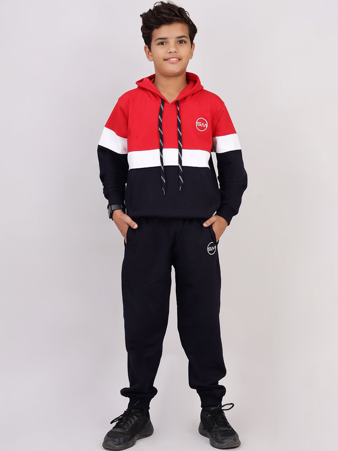 

SMSHOPMORE Hoodie Tracksuit for Boy's, Lint Free Fabric, Sweatshirt and Trouser Set, Red