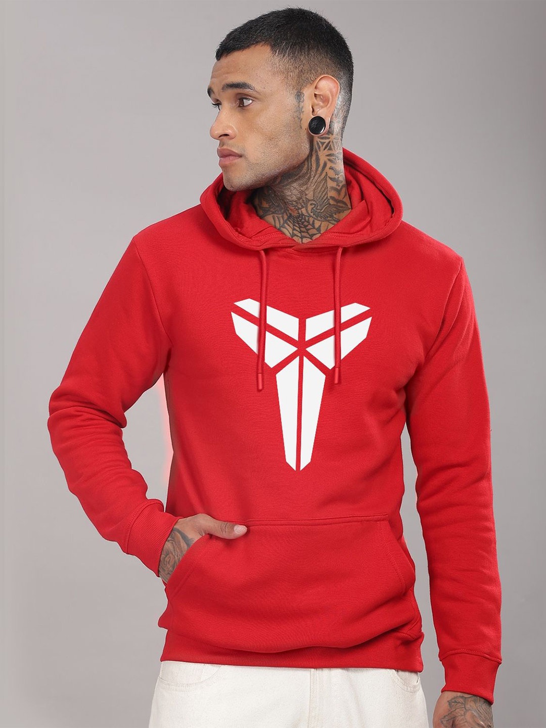 

ADRO Men Printed Hooded Sweatshirt, Red