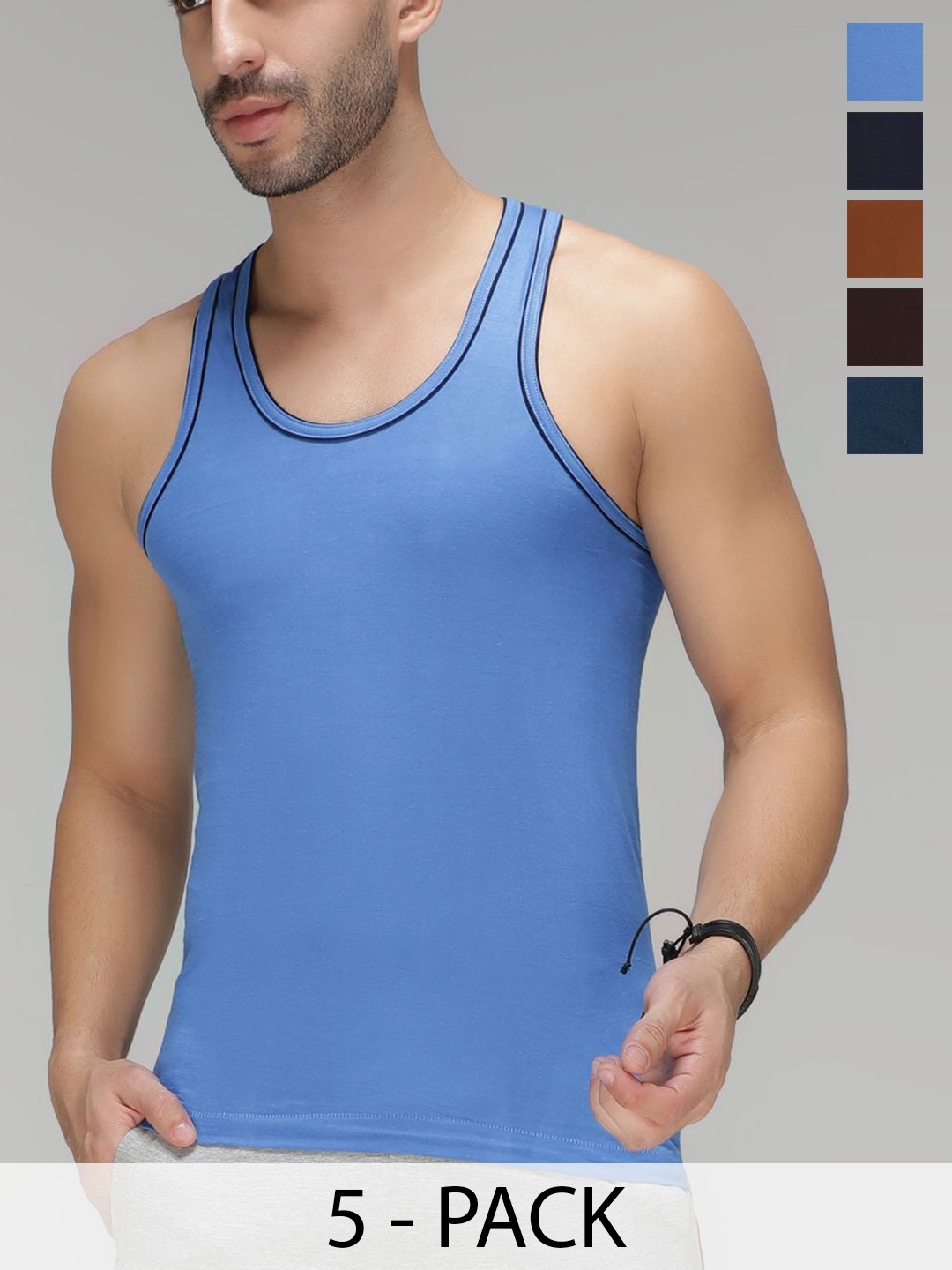 

AMUL COMFY Pack Of 5 Pure Cotton Innerwear Vests, Blue