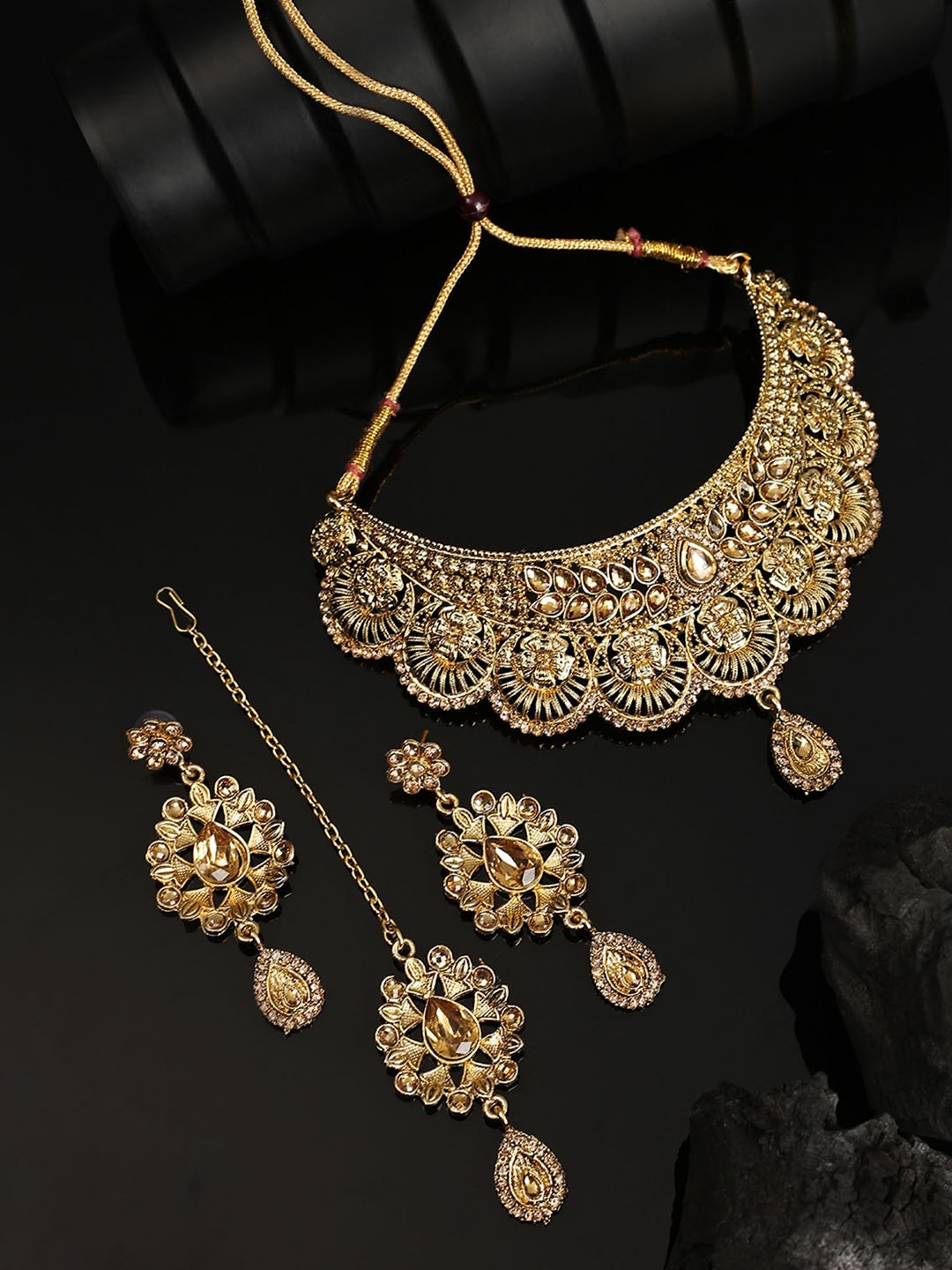 

ANIKAS CREATION Gold Plated Cubic Zirconia Stones Studded Jewellery Set