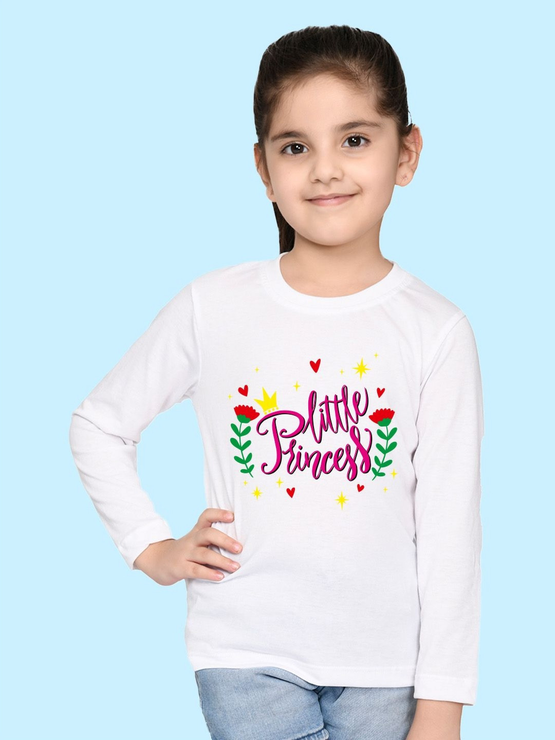 

NUSYL Girls Typography Printed Round Neck Cotton T-shirt, White