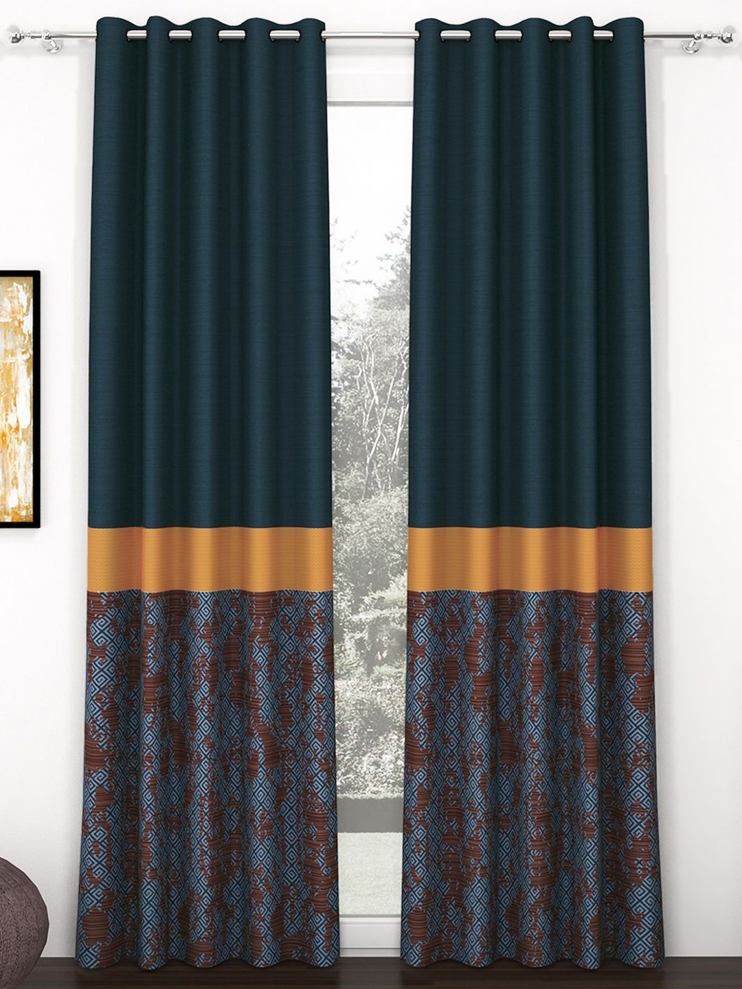 

Story@home Navy Blue & Maroon 2 Pieces Room Darkening Long Door Curtain