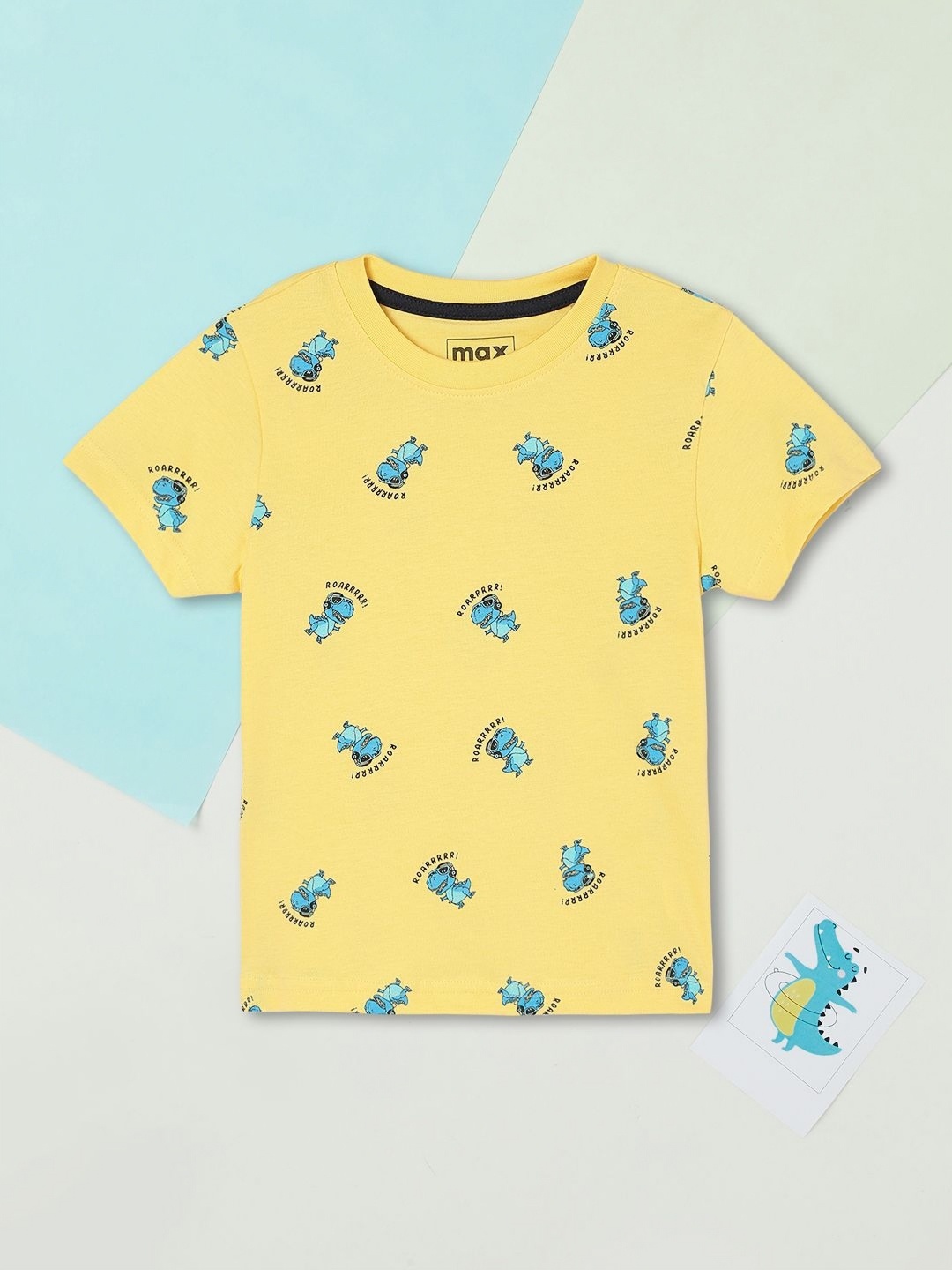 

max Boys Conversational Printed Round Neck Cotton T-shirt, Yellow