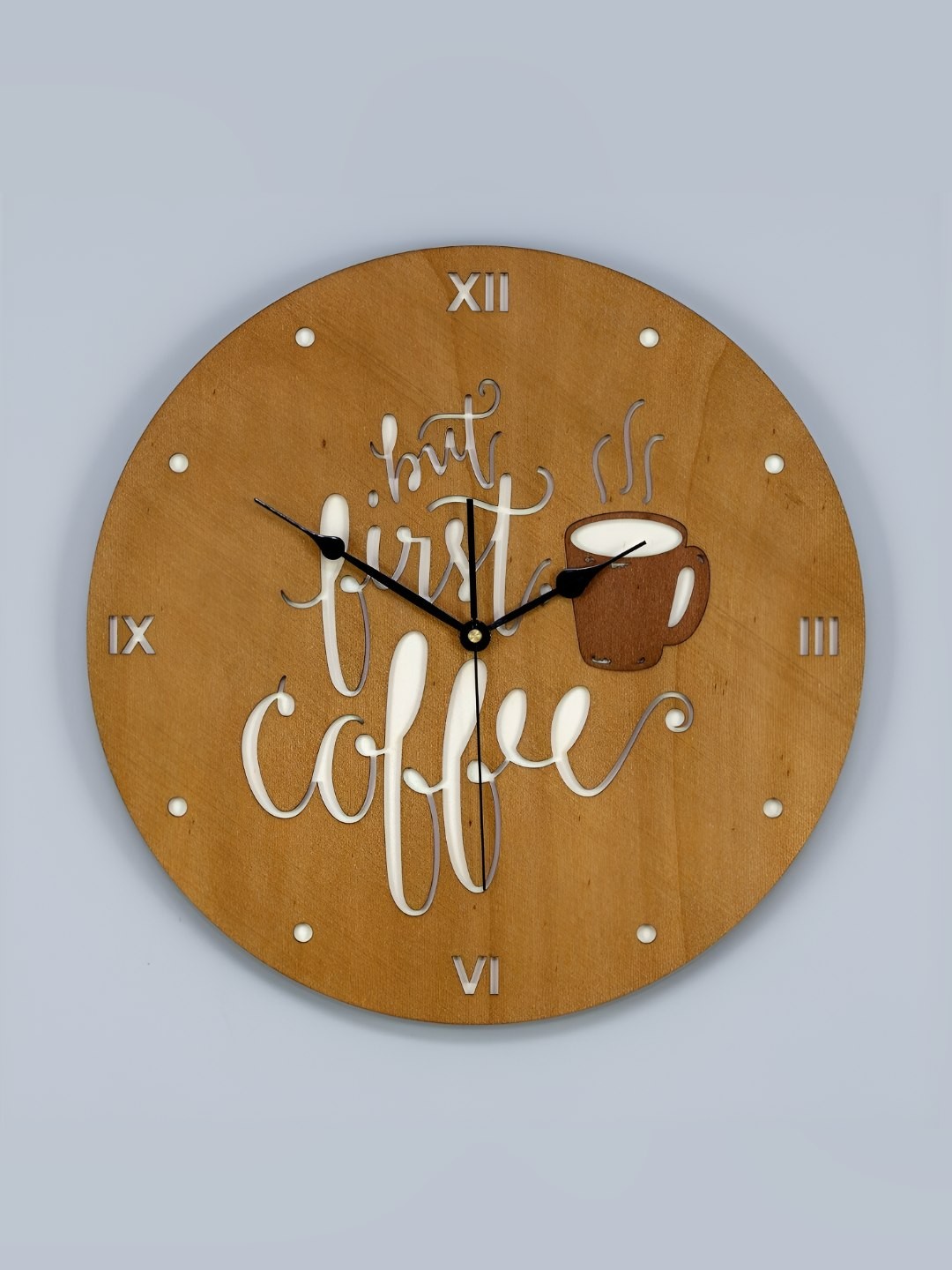 

QEZNEF Brown Textured Round Contemporary Analogue Wooden Wall Clock Without Glass